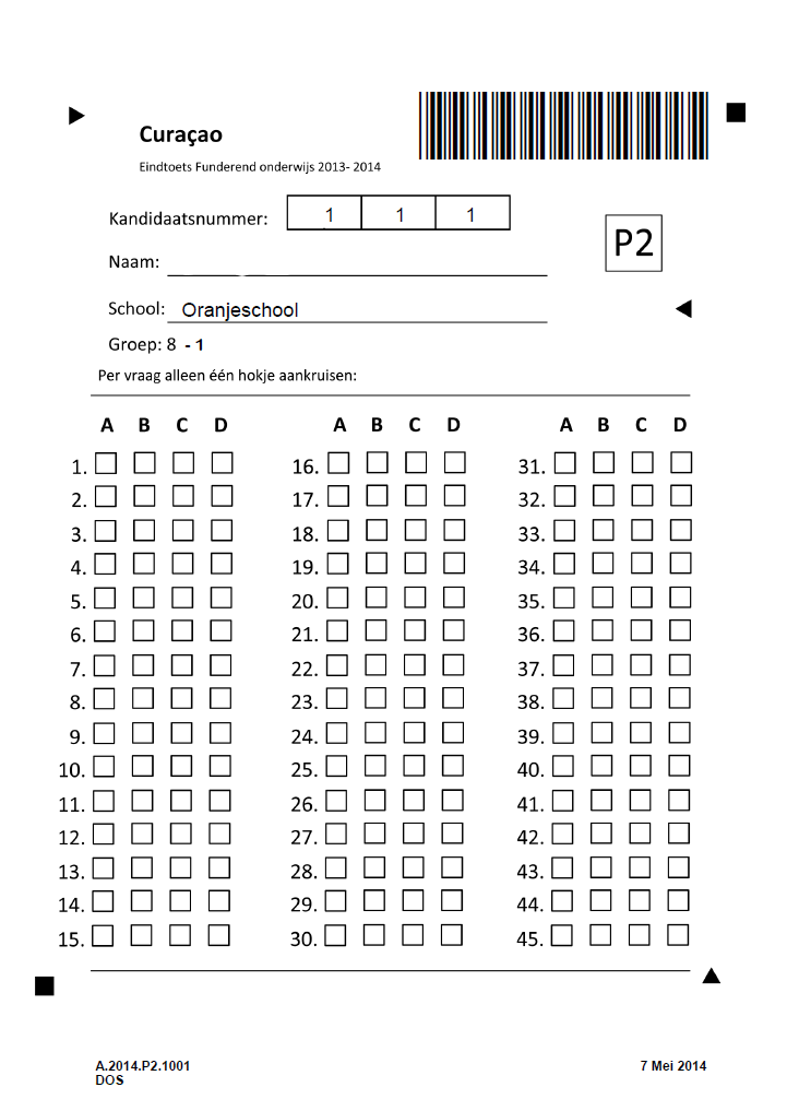 EFO 2014 answer sheet