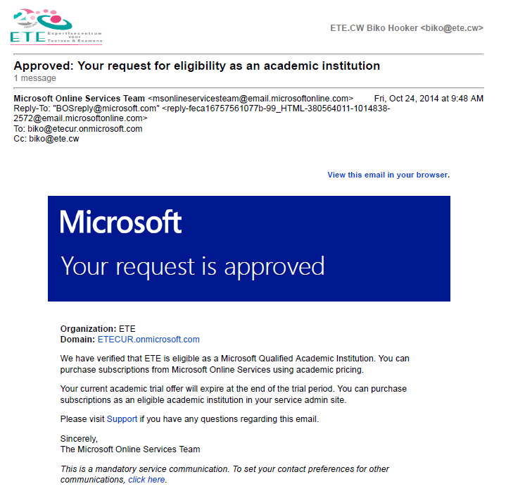 Microsoft academic institution approval