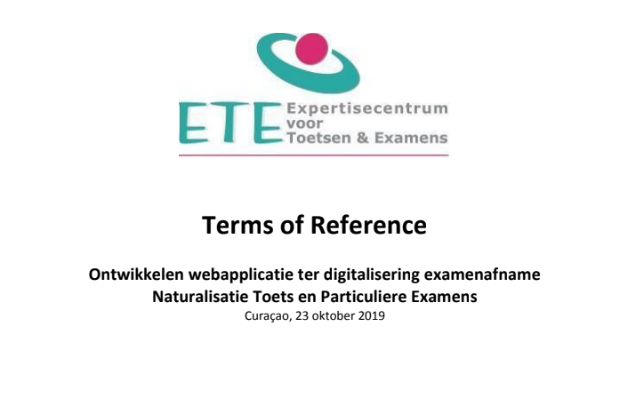 Terms of Reference for examination web application